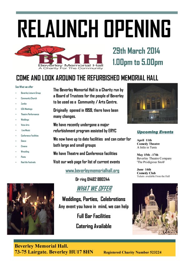 Beverley Memorial Hall To Hold Re-Launch Day