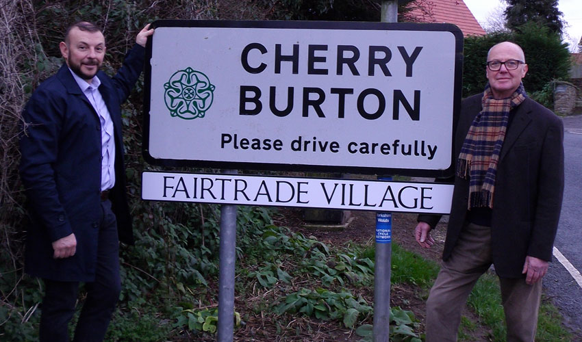 Campaigners in Cherry Burton Celebrate As Fairtrade Village Signs Go Up